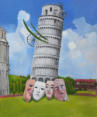 Der schiefe Turm zu Pisa, 2020, Mischtechnik auf Hartfaser, 120 x 100 cm