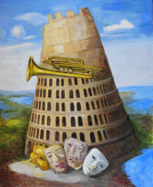 Turmbau zu Babel, 2021, Mischtechnik auf Hartfaser, 120 x 100 cm